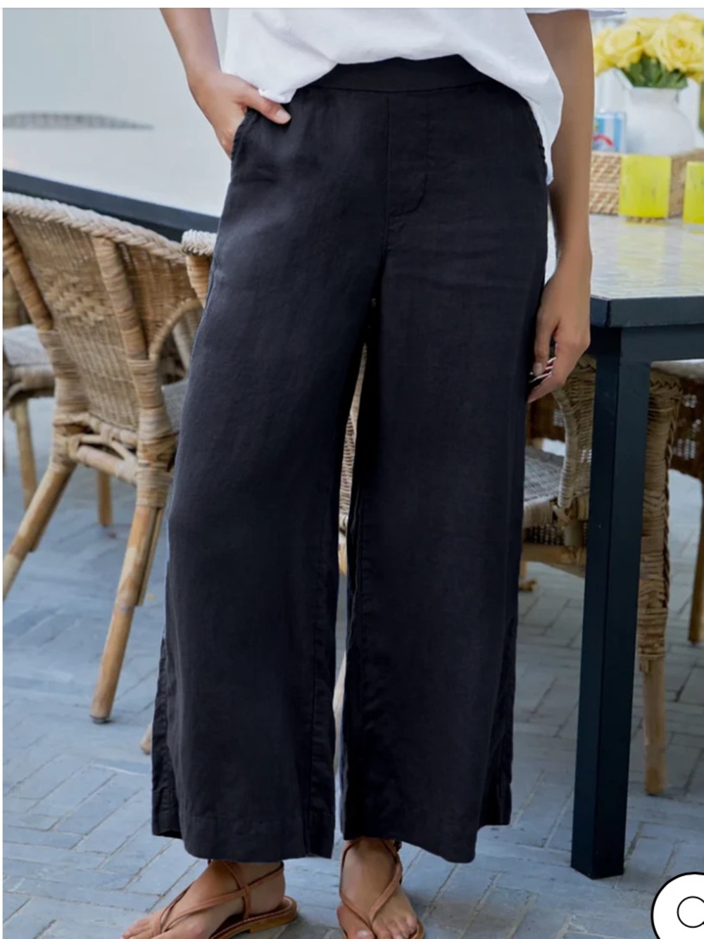 Frank & Eileen Maise Wide-Leg Black 100% Linen Pants - Picture 4 of 8